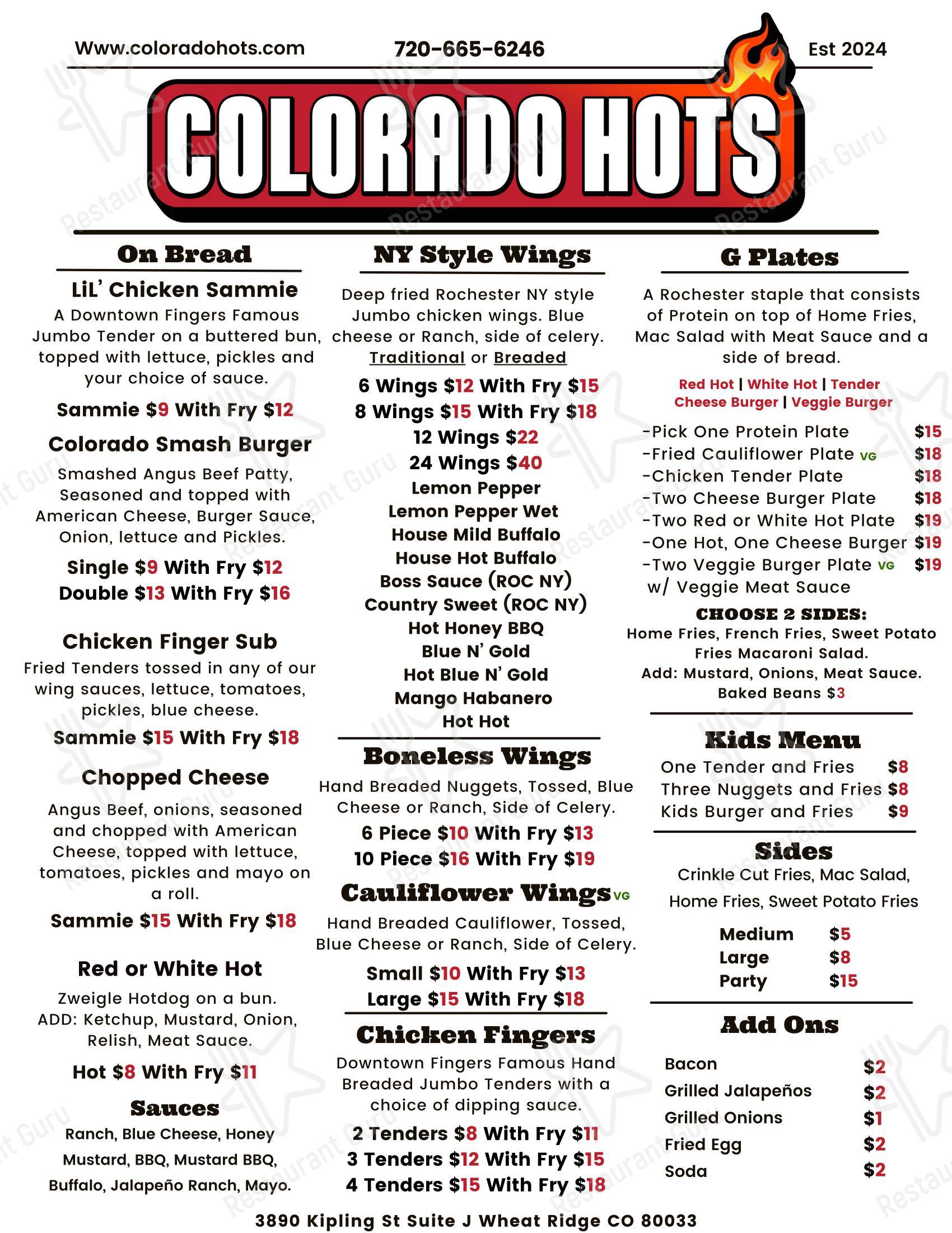 Colorado Hots в Уите Ридж - 菜单