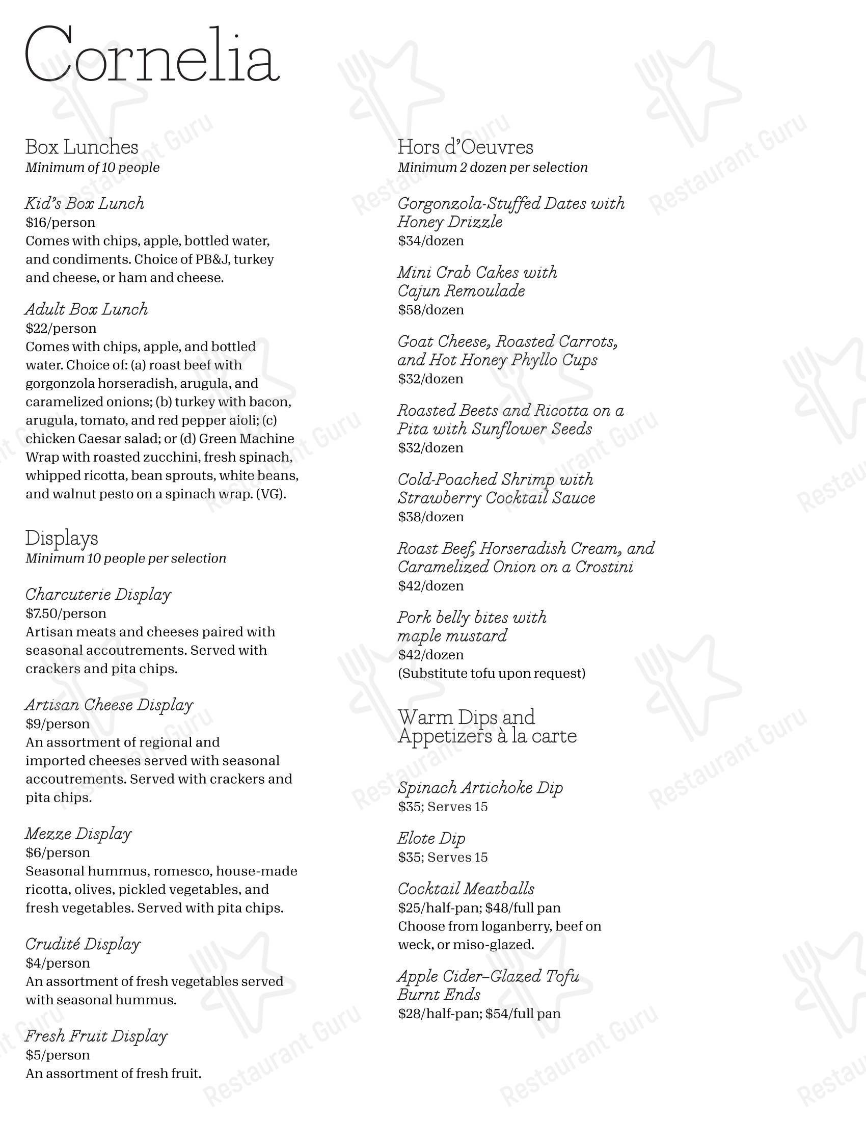 Cornelia в Буффале - Boronia Catering Menu Pack