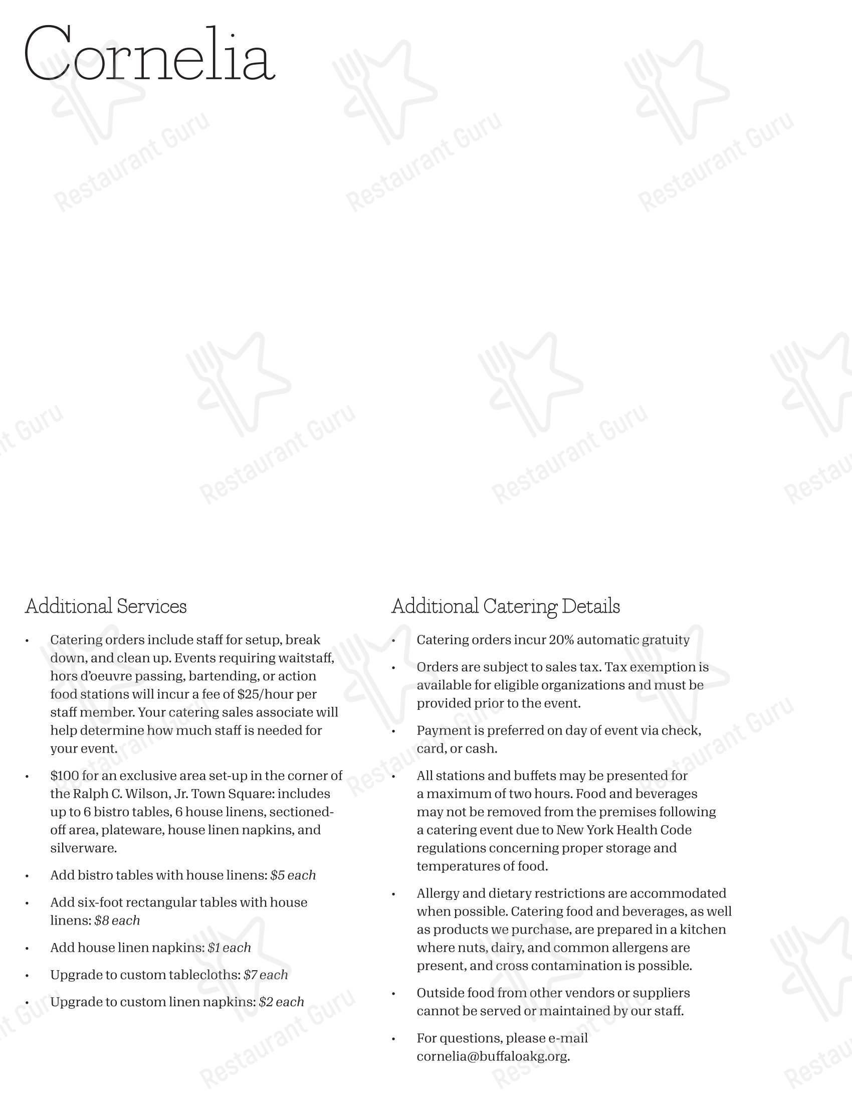 Cornelia в Буффале - Boronia Catering Menu Pack