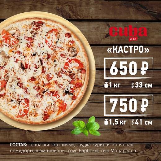 Пицца Куба меню