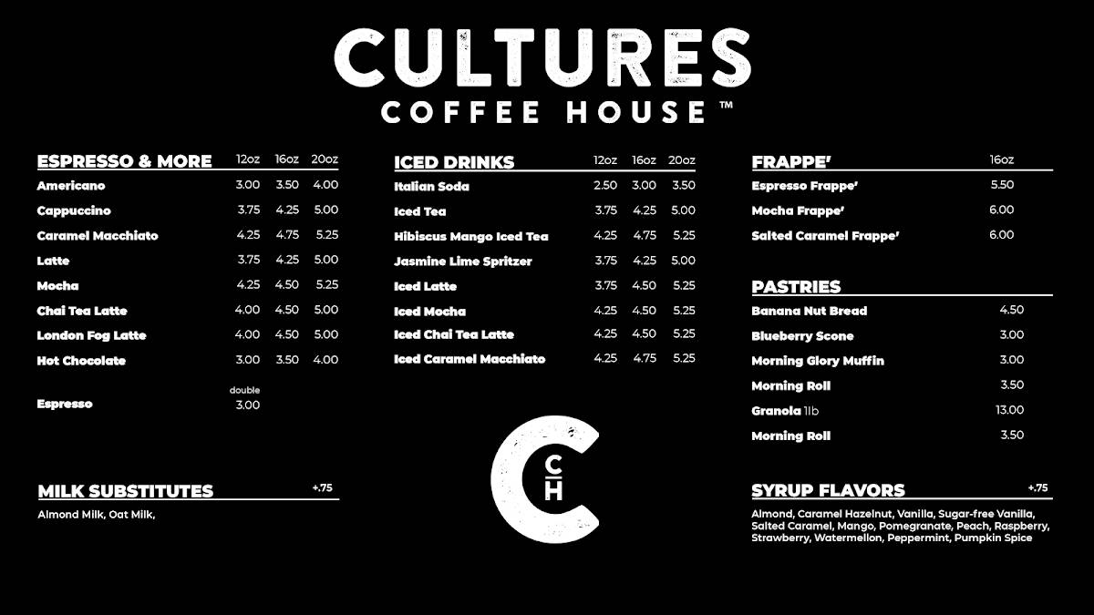 Cultures Coffee House меню