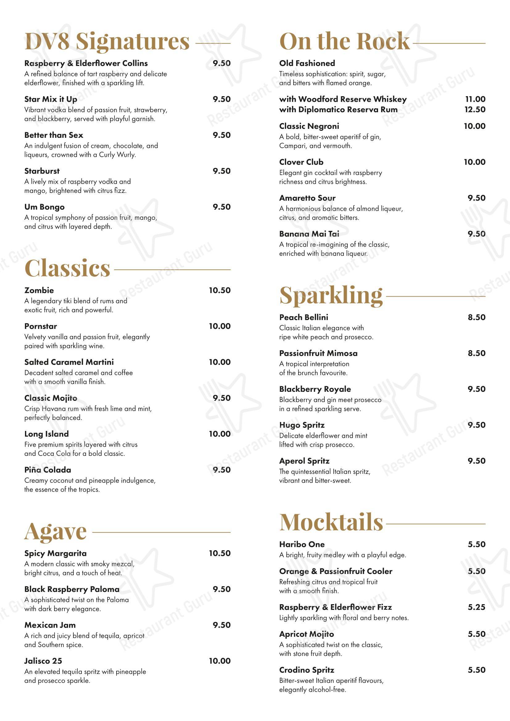 DV8 Bar & Lounge в Конглтоне - 菜单