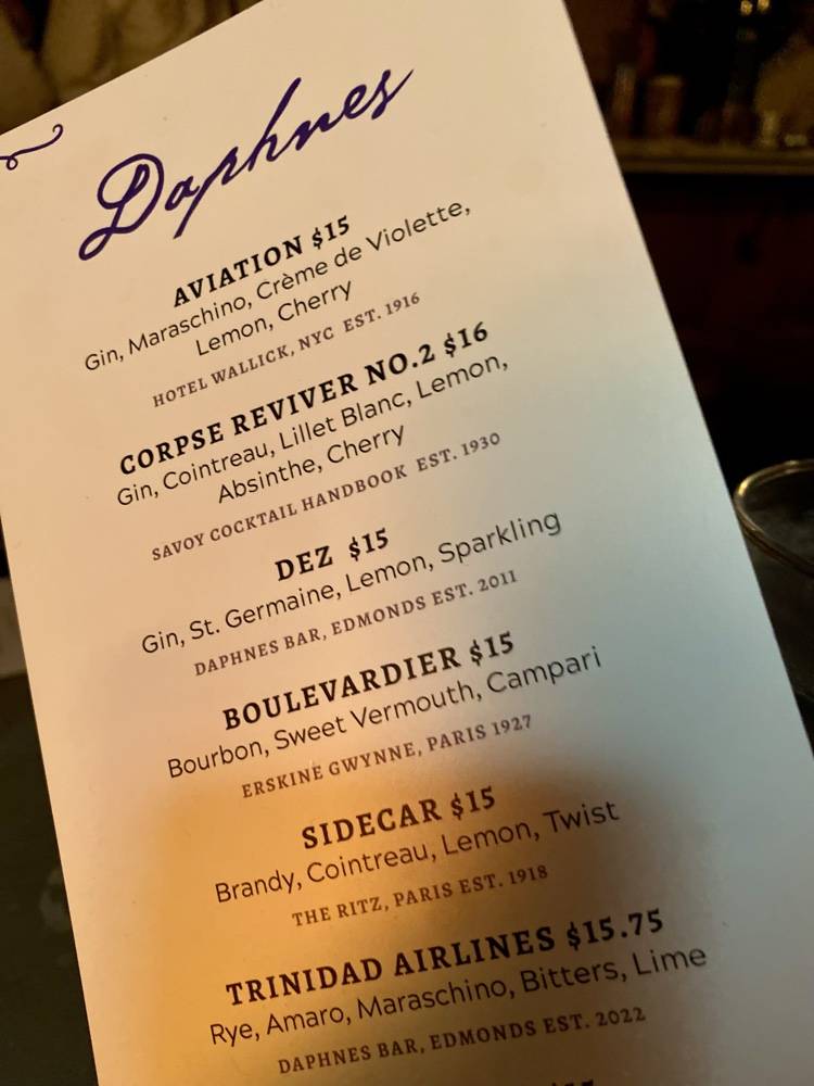 Daphnes Bar меню