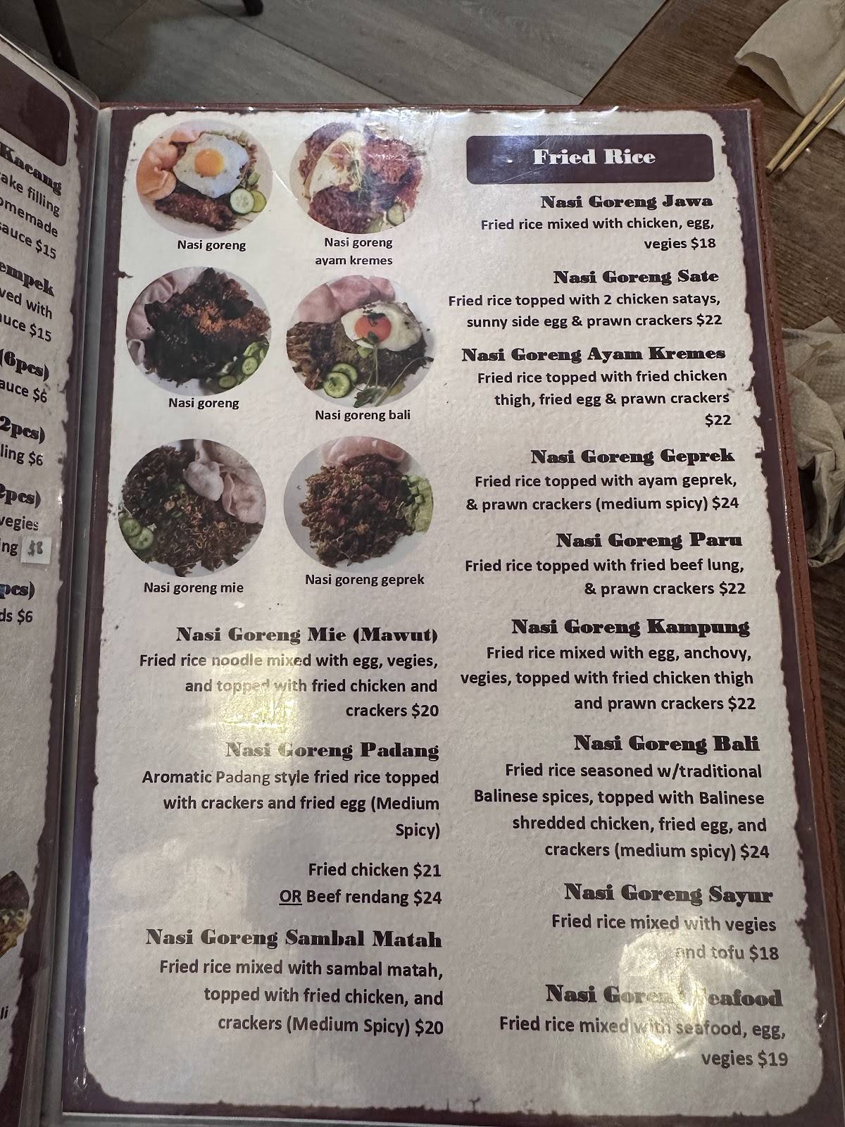 Dapur Van Java меню