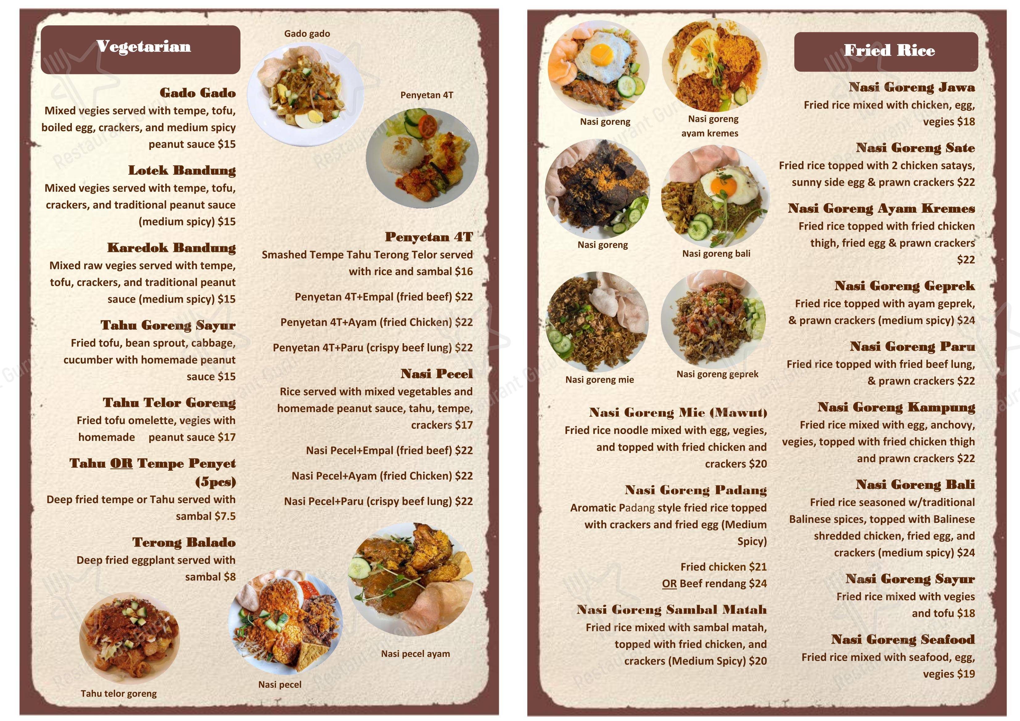Меню ресторана Dapur Van Java
