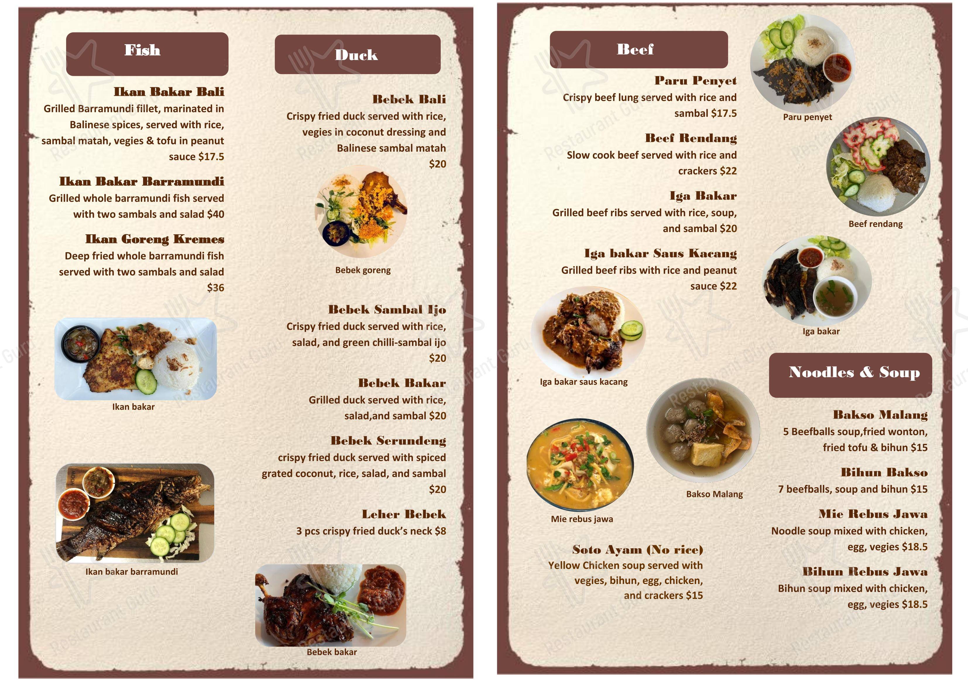 Dapur Van Java в Виктории Парк - Меню
