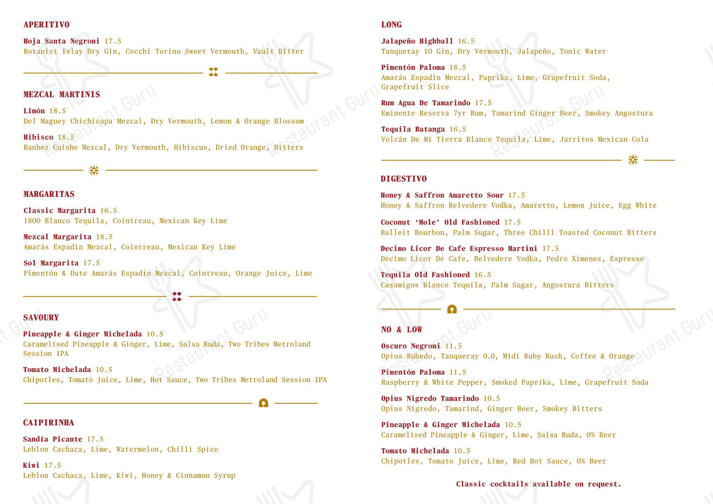 Takeaway Menu ресторана Decimo