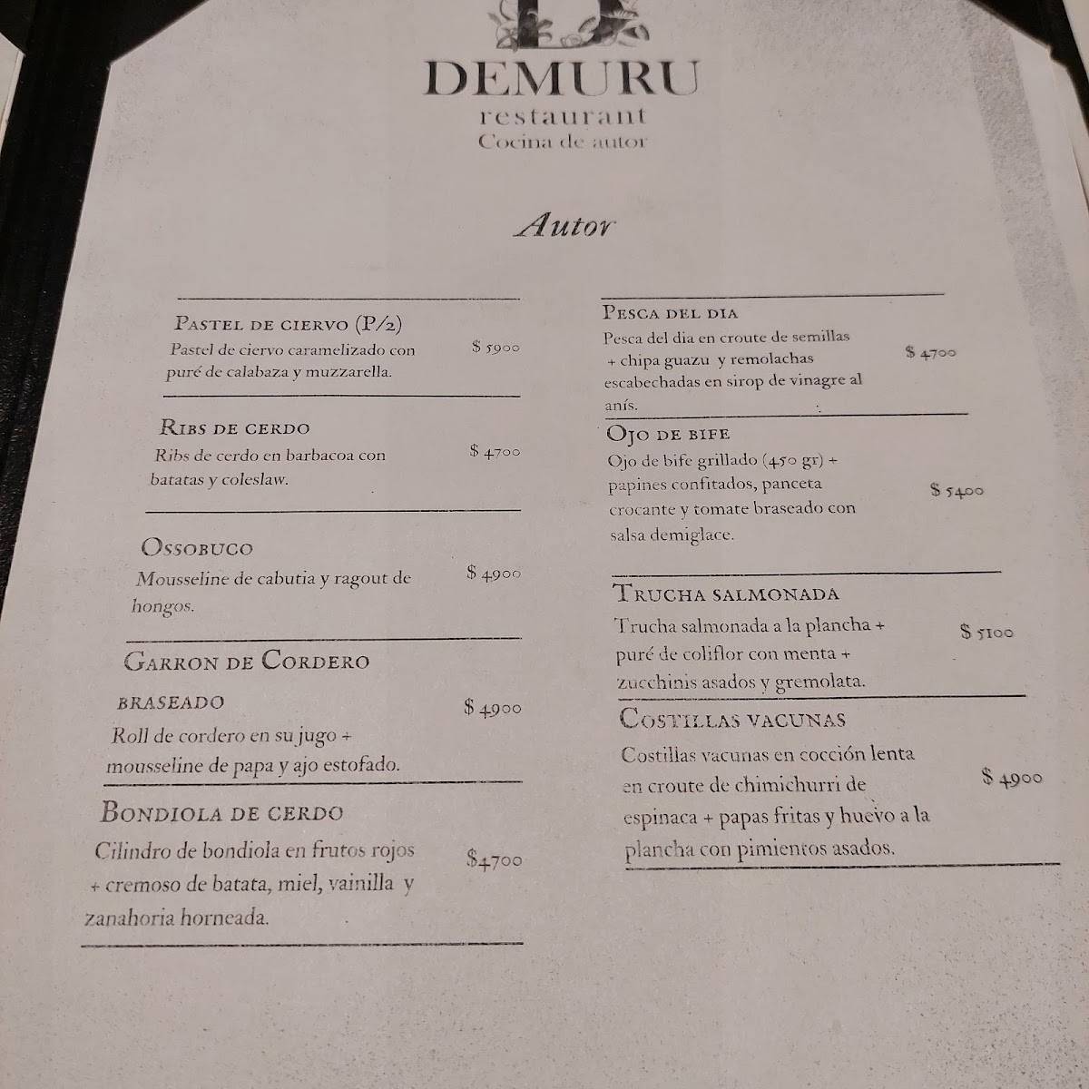 Restaurante Demuru меню