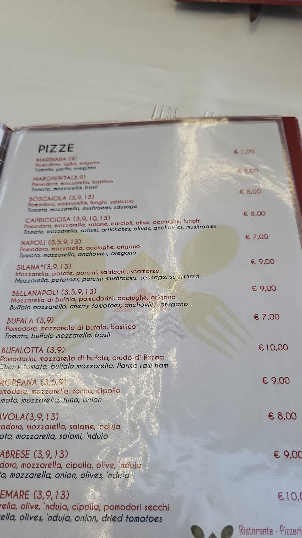 Ristorante Collemare меню