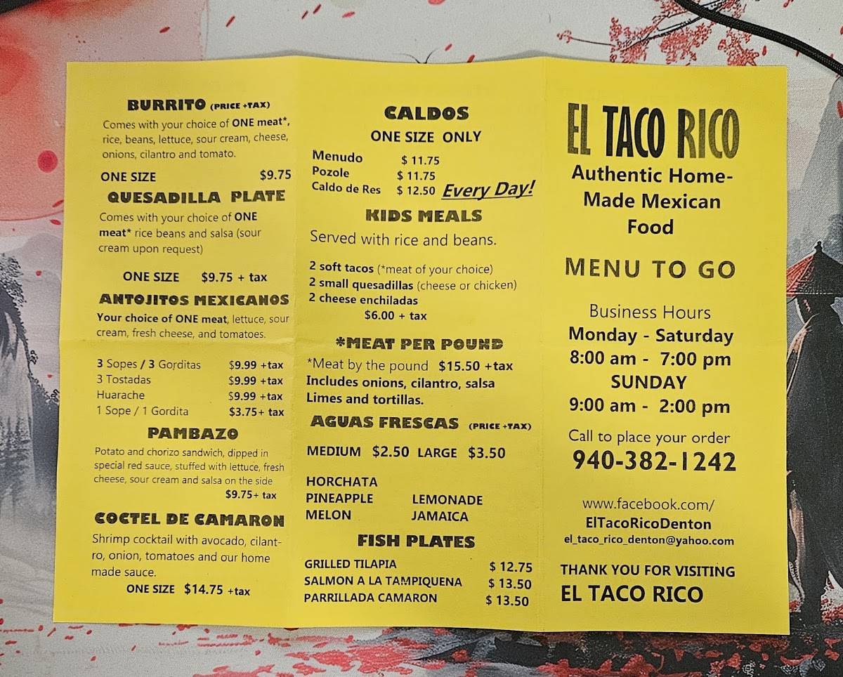 El Taco Rico Restaurant меню