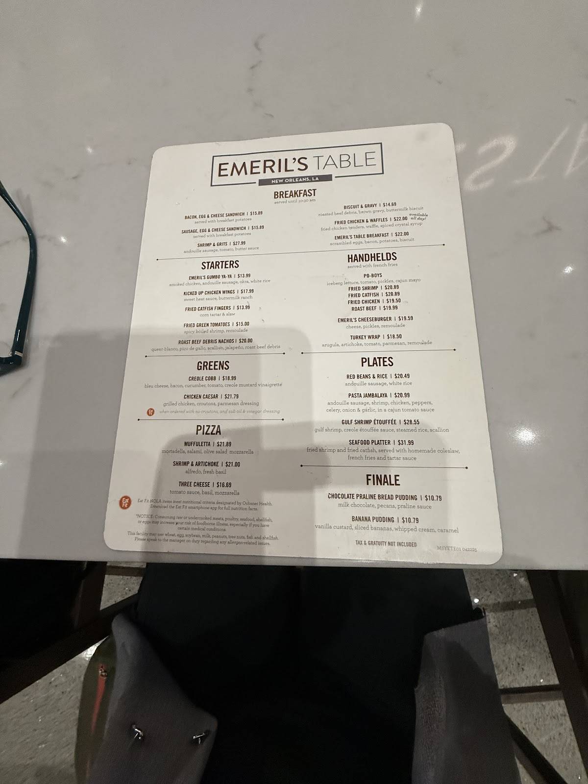 Emeril’s Table меню
