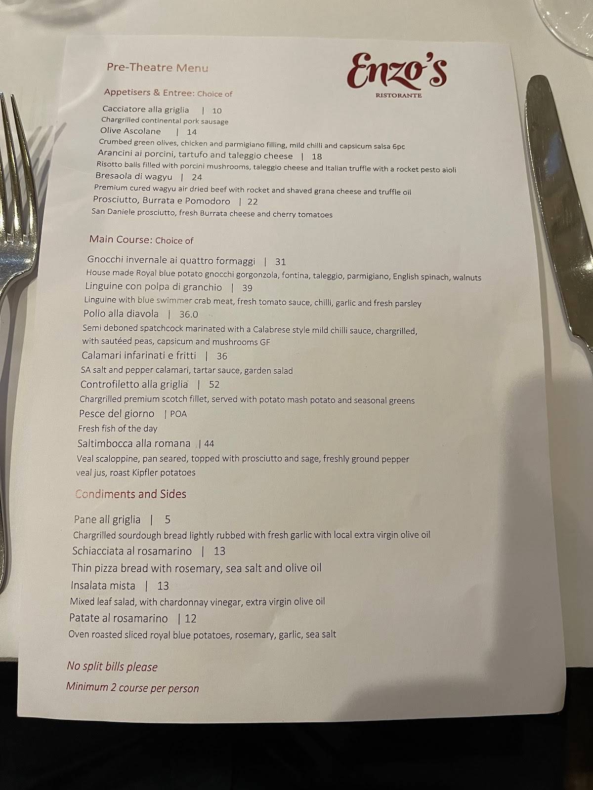 Enzo's Ristorante меню