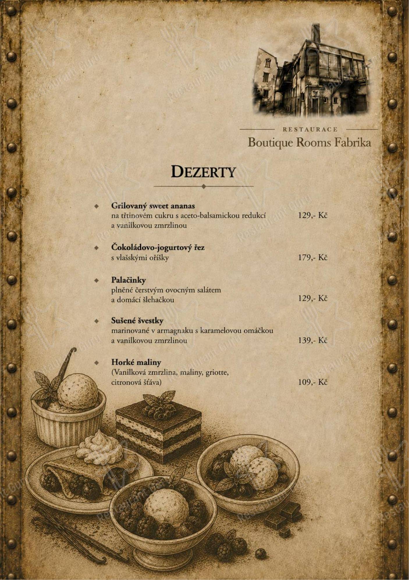 Меню напитков ресторана Restaurace & Boutique Rooms Fabrika