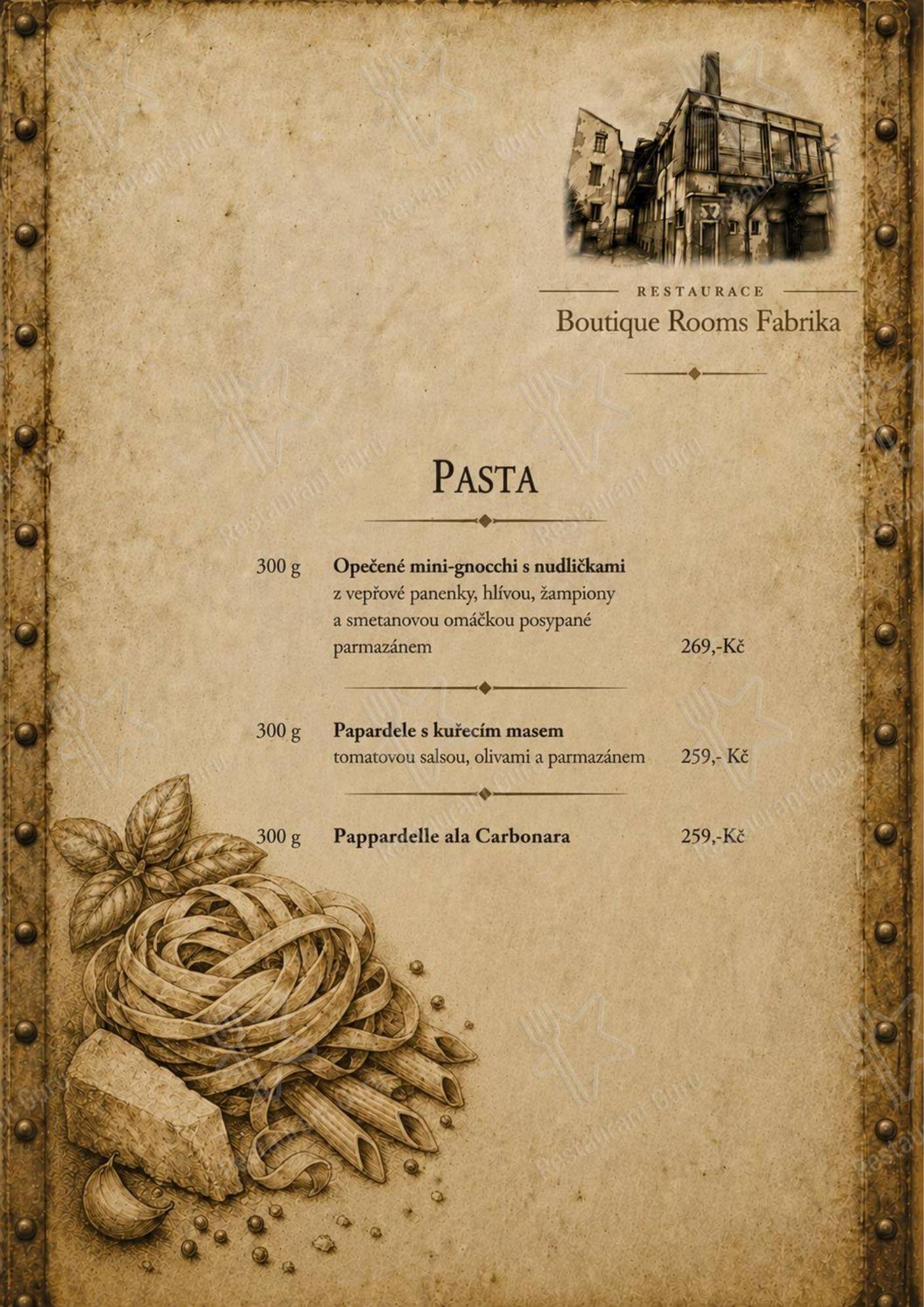 Меню ресторана Restaurace & Boutique Rooms Fabrika - Меню напитков