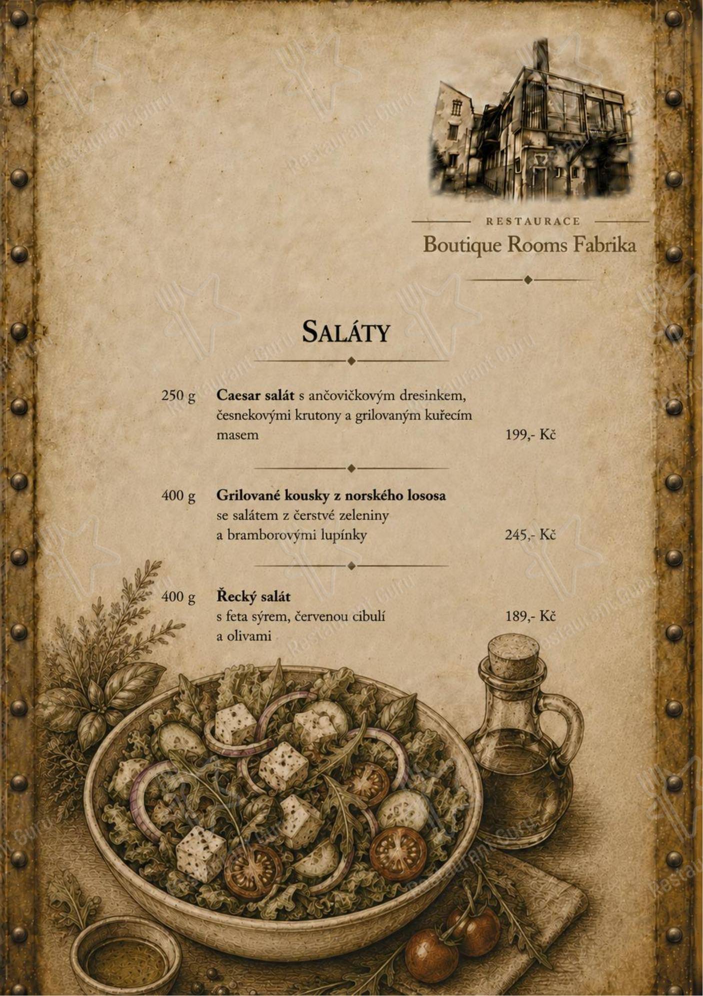 Меню напитков ресторана Restaurace & Boutique Rooms Fabrika в Дечине