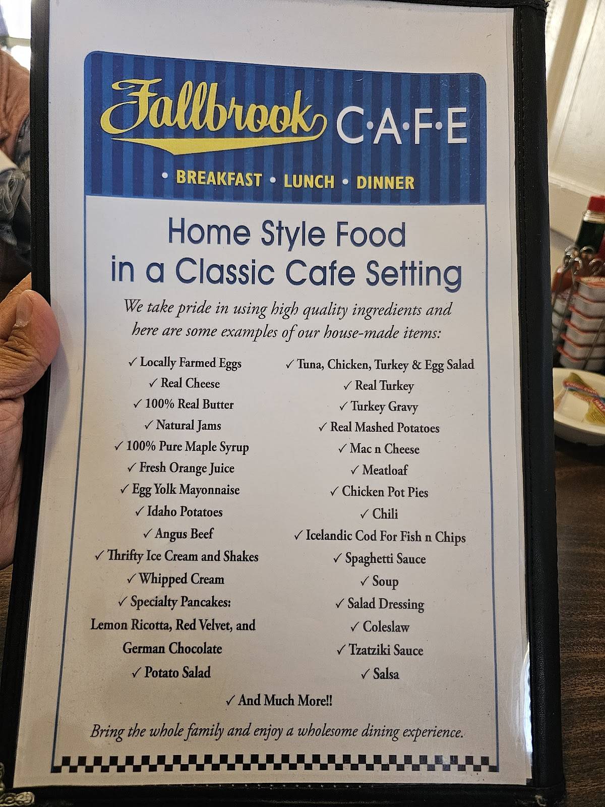 Fallbrook Cafe меню