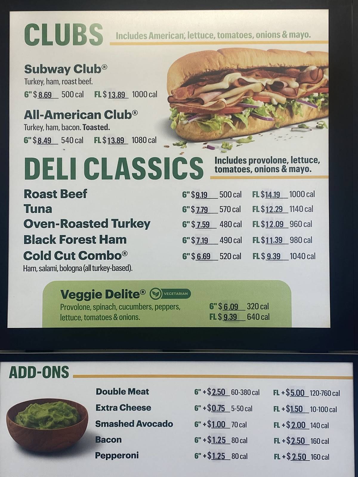 Subway меню