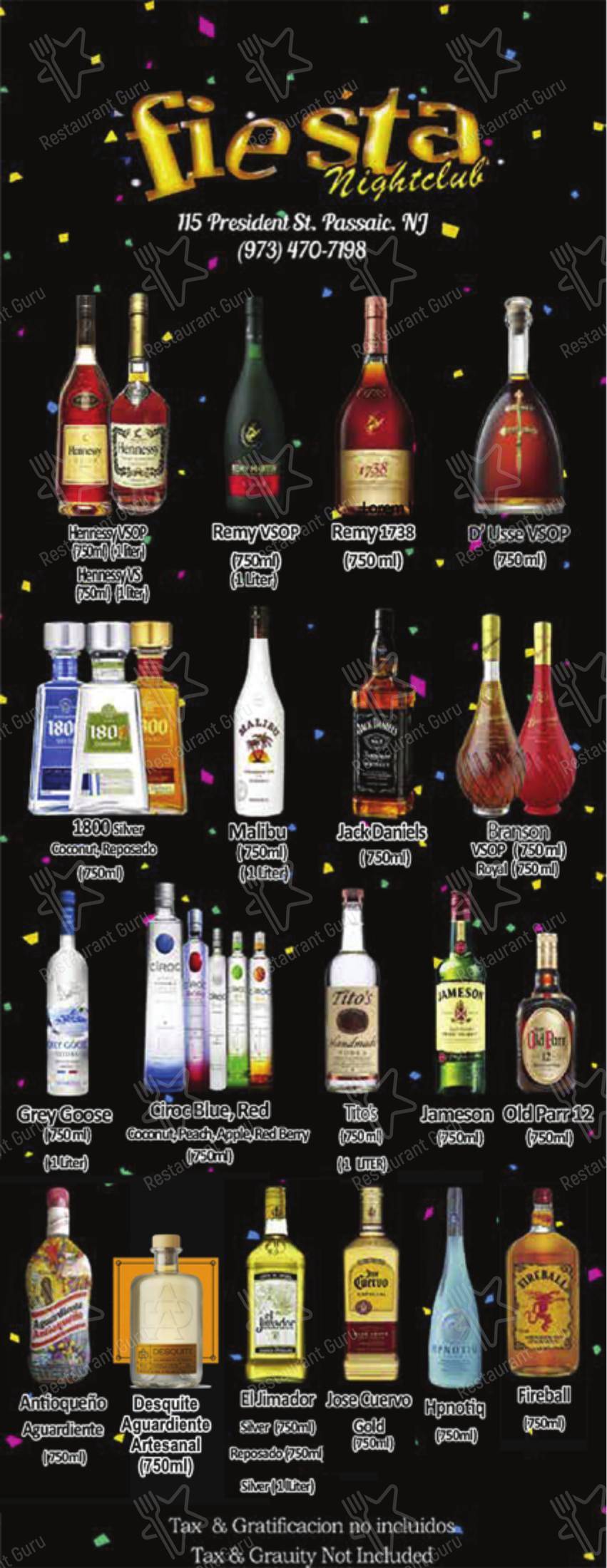Fiesta Night Club & Restaurant в Пассаике - Меню