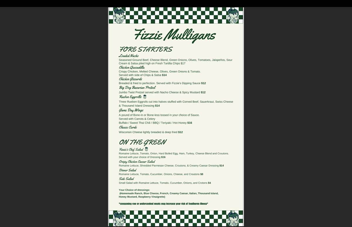 Fizzie Mulligans меню