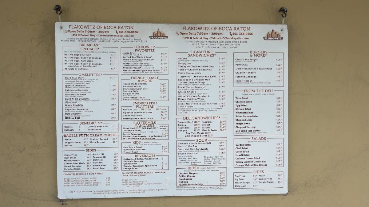 Flakowitz Bagel Inn меню