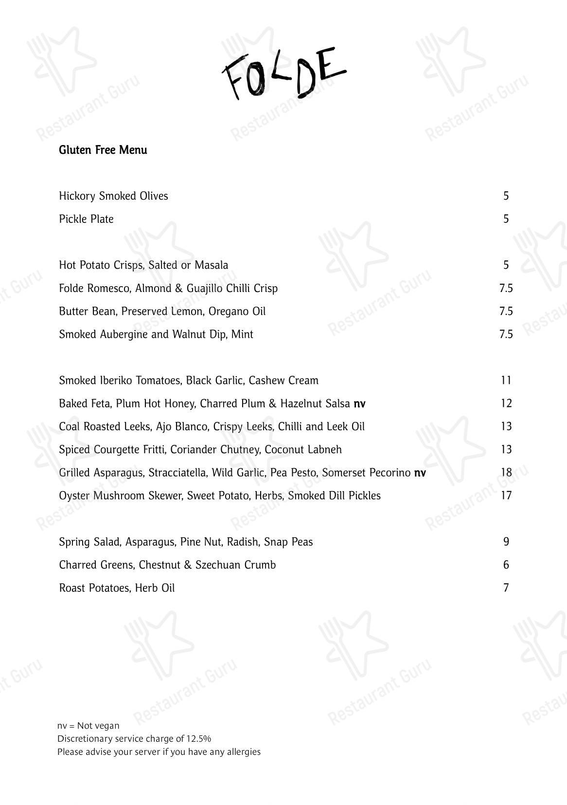 Меню ресторана Folde - Dinner Menu