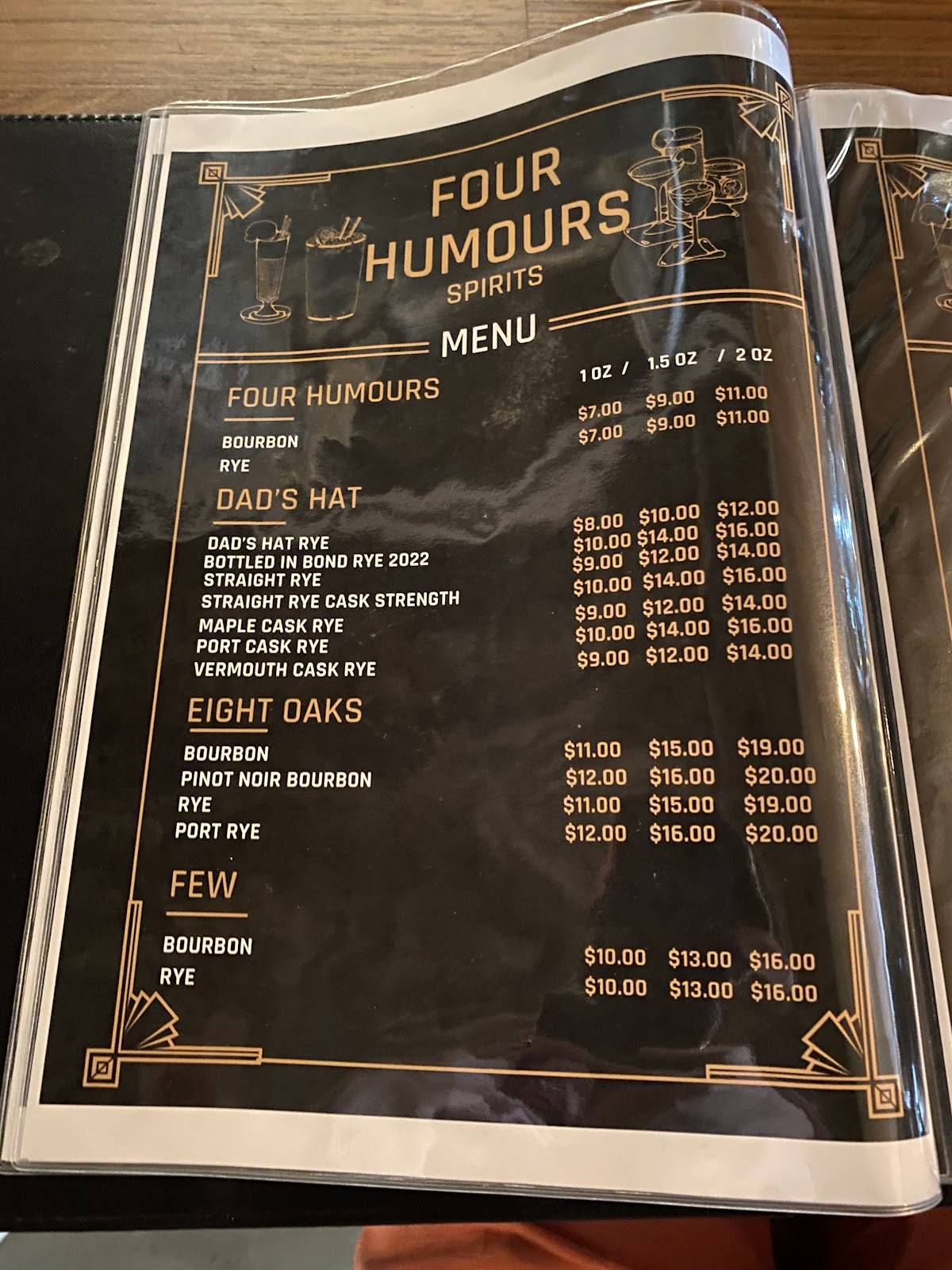 Four Humours меню