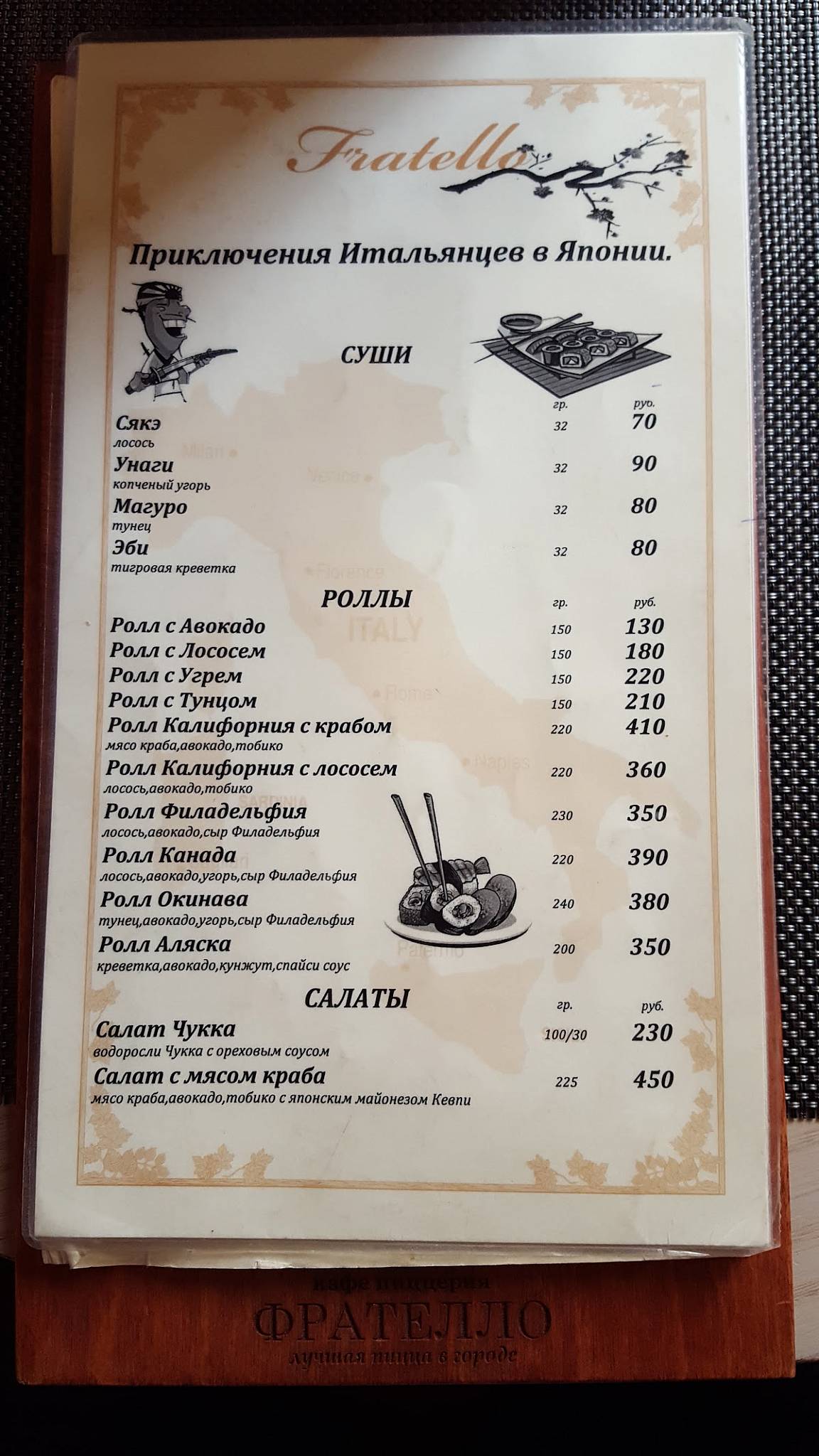 Фрателлидзе меню