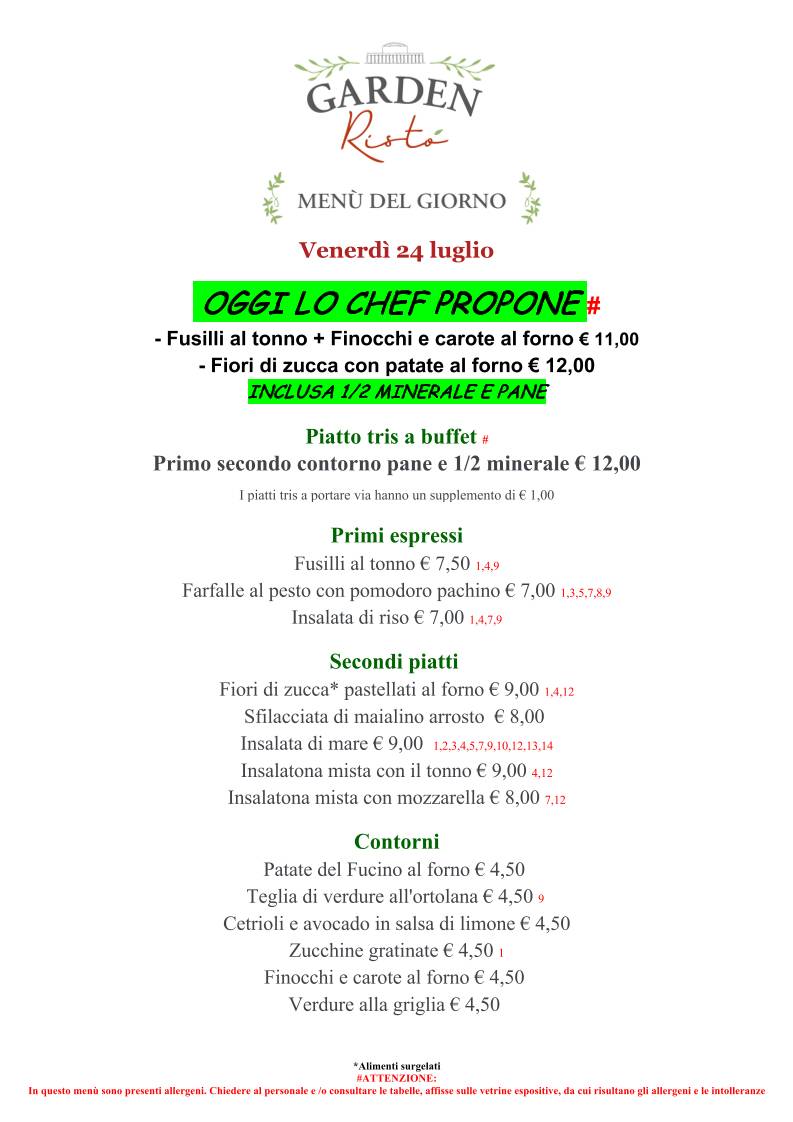 Garden Ristò EUR меню