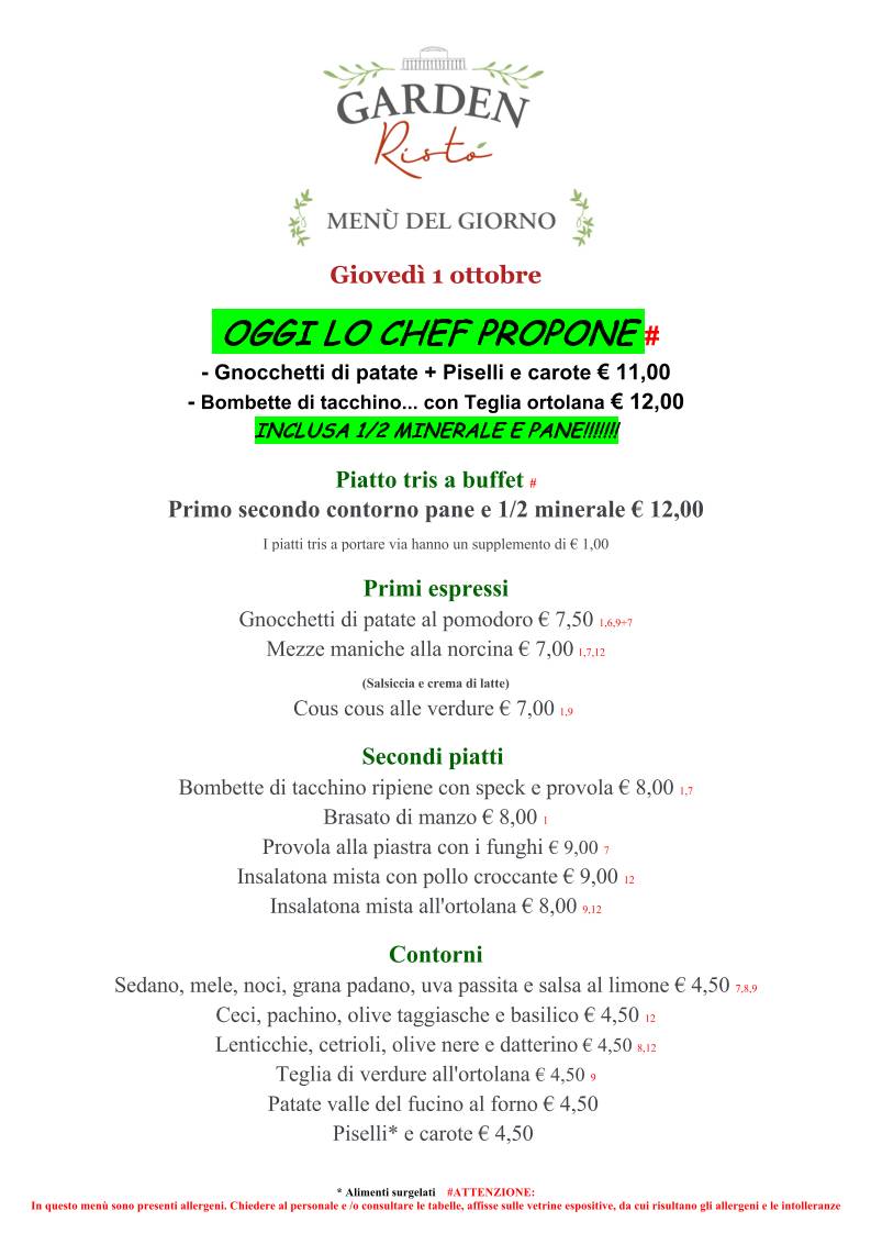 Garden Ristò EUR меню