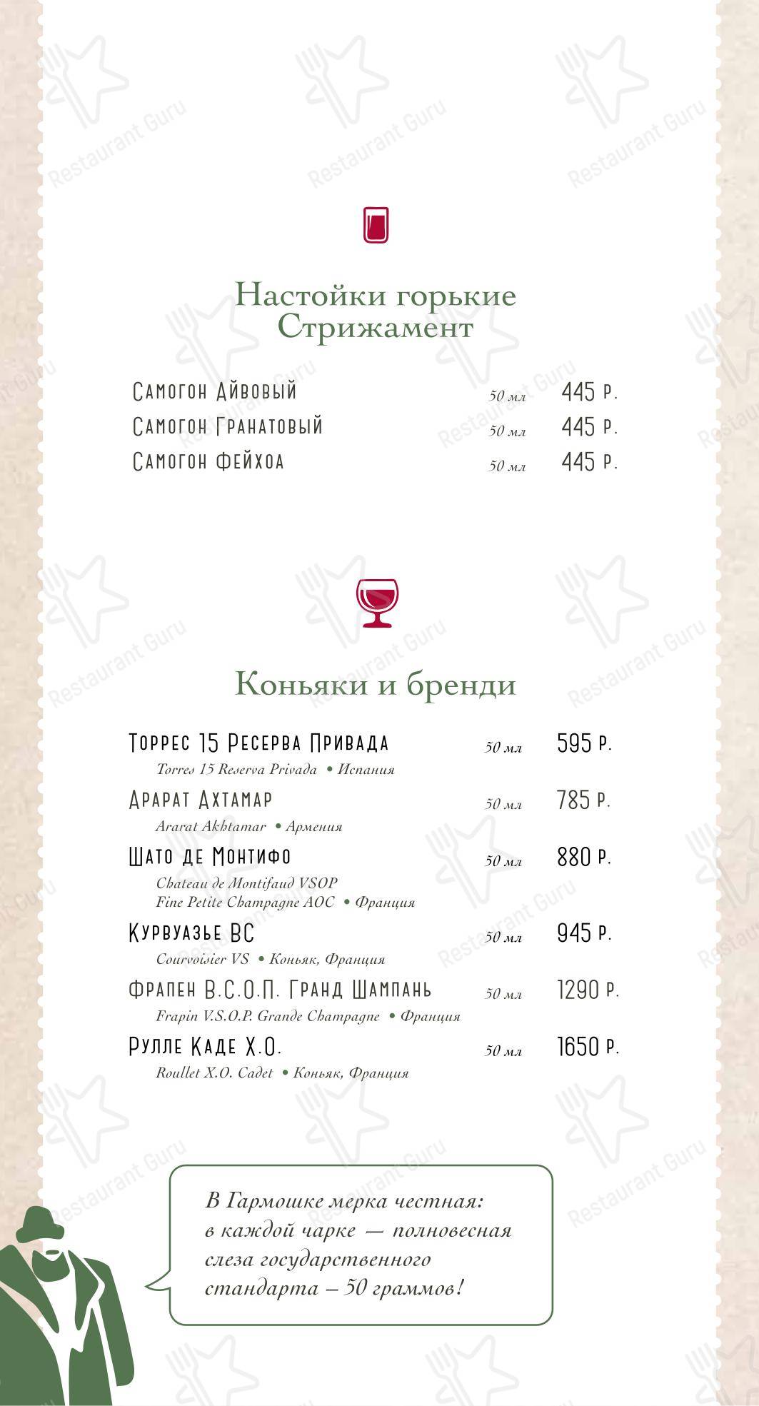 Гармошка в Воронеже - Коктейльная карта