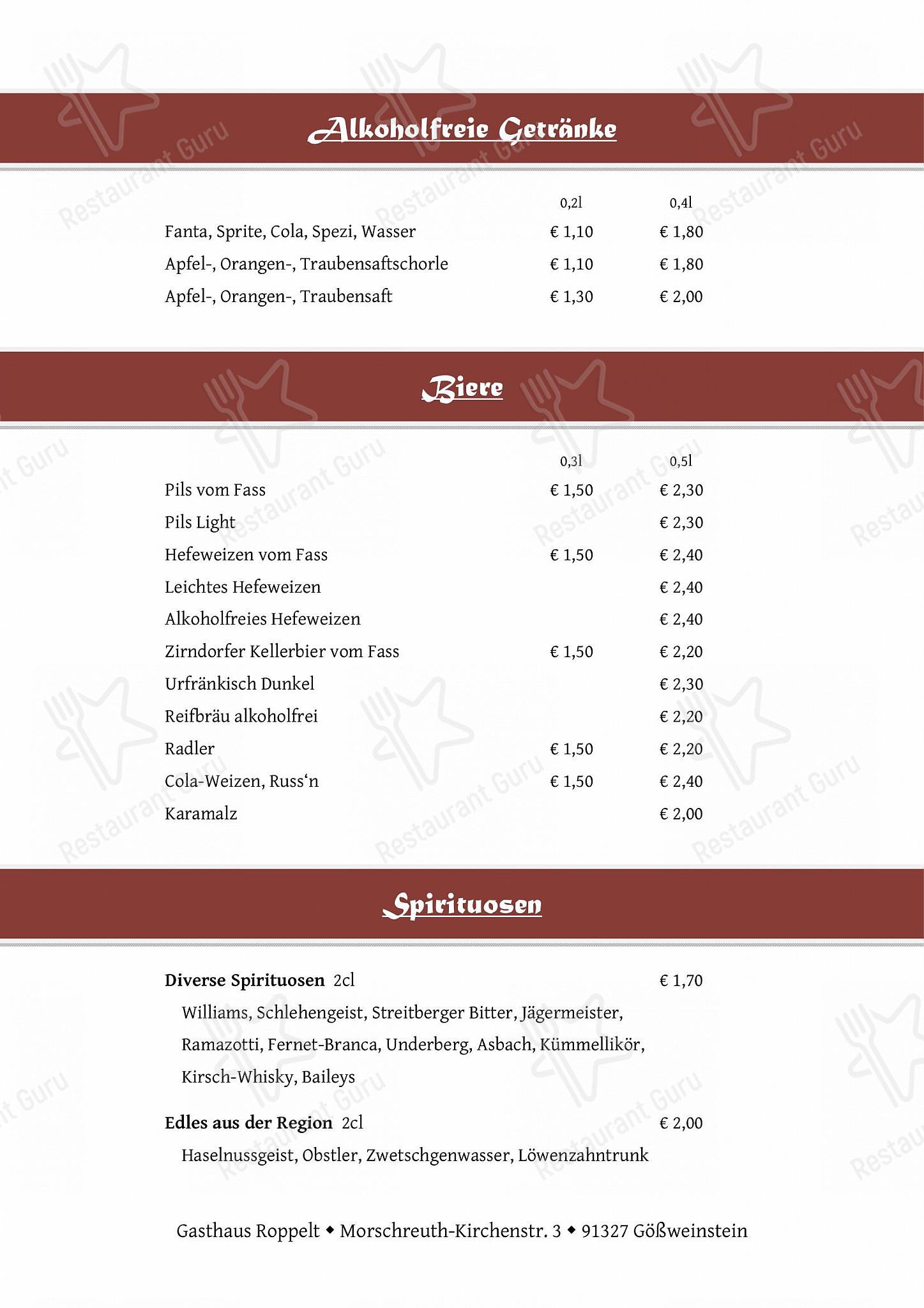 Gasthaus Roppelt в Гёсвайнштайне - Меню