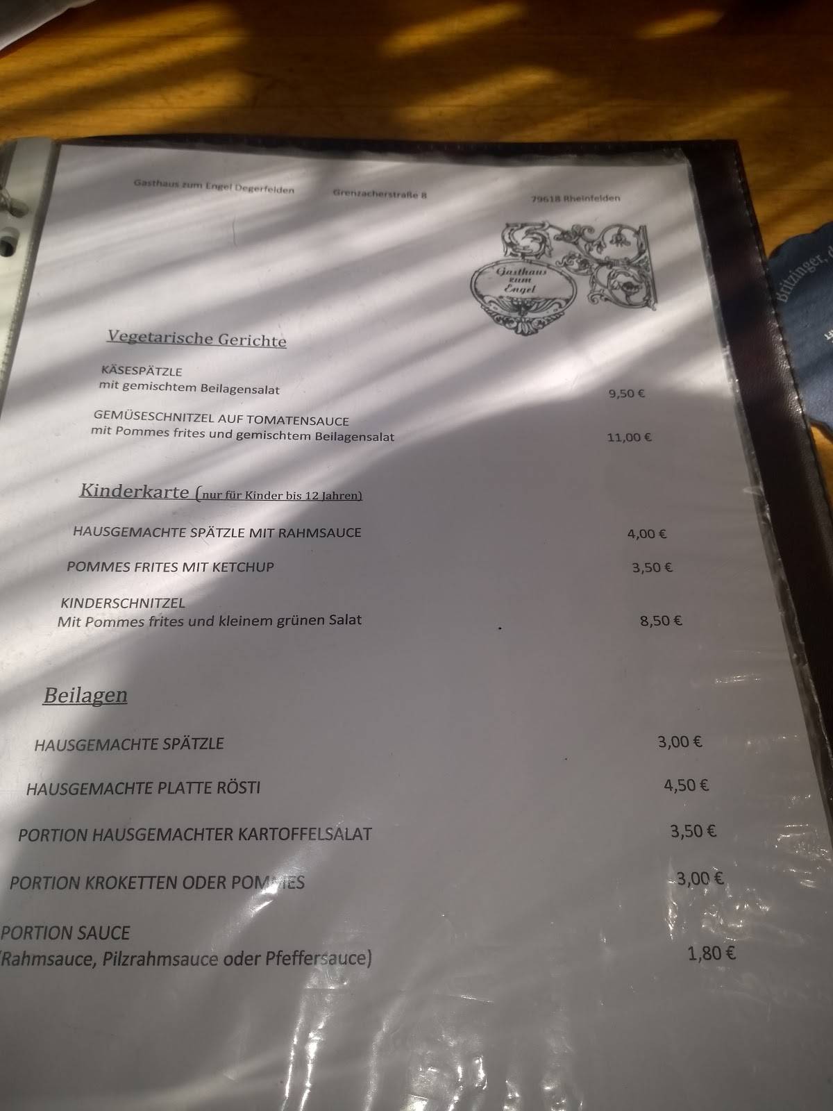 Gasthaus zum Engel Degerfelden меню