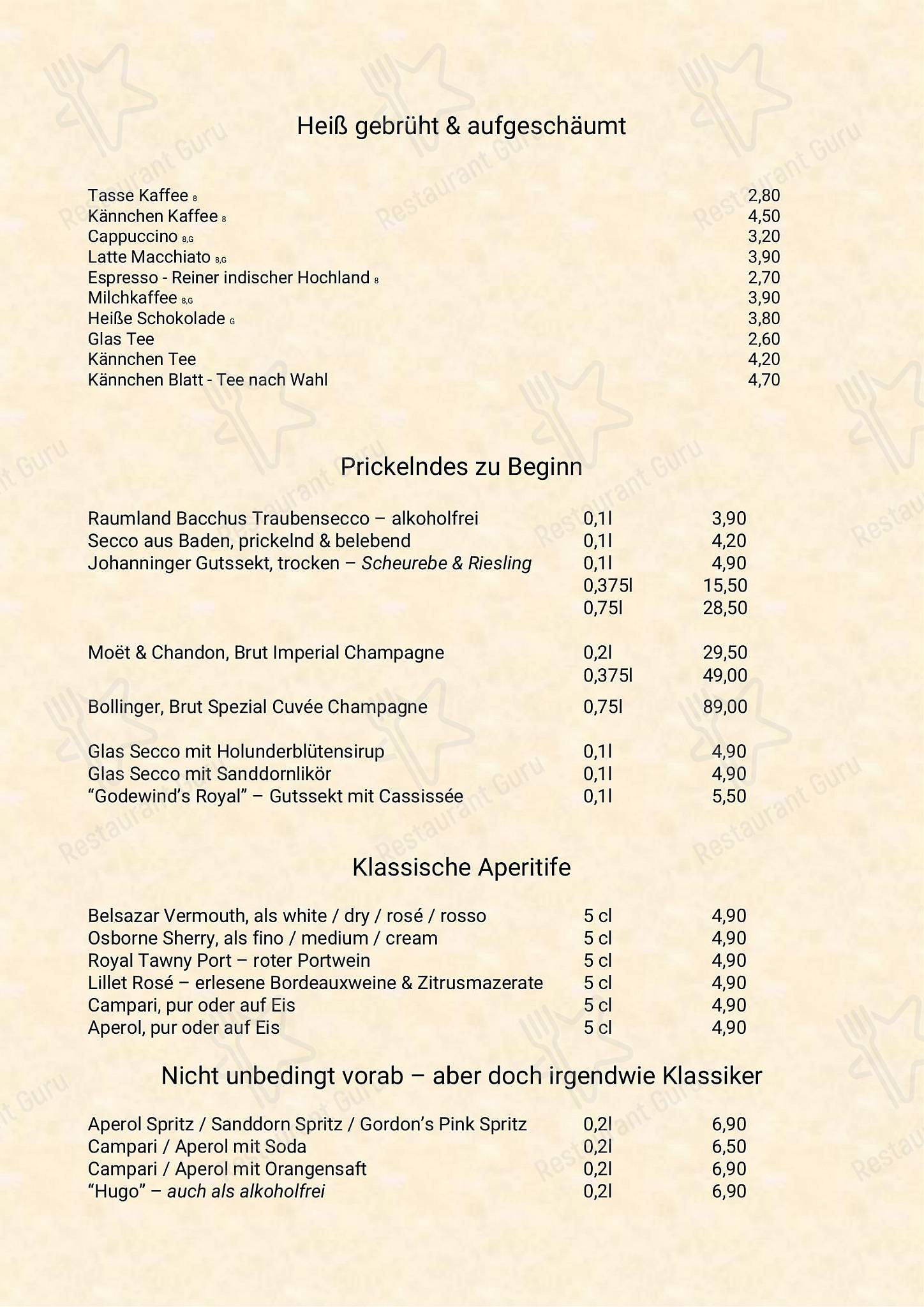 Hotel Godewind в Ростоке - Dinner Menu