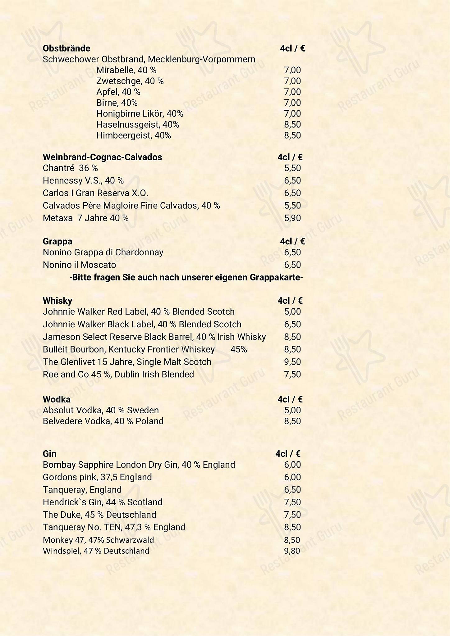 Dinner Menu Hotel Godewind в Ростоке