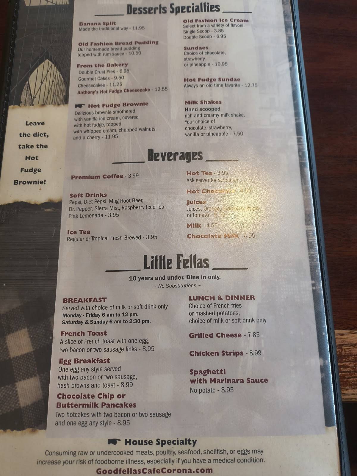 Goodfellas Cafe меню