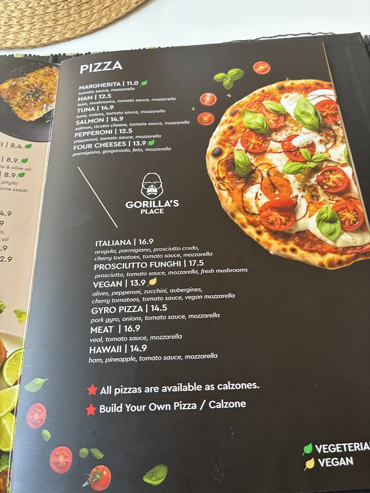 Gorilla's Place меню