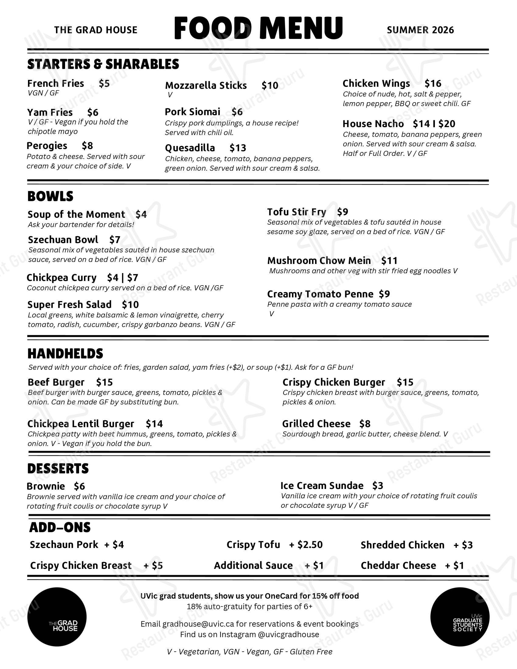 菜单 ресторана Grad House Restaurant в Виктории