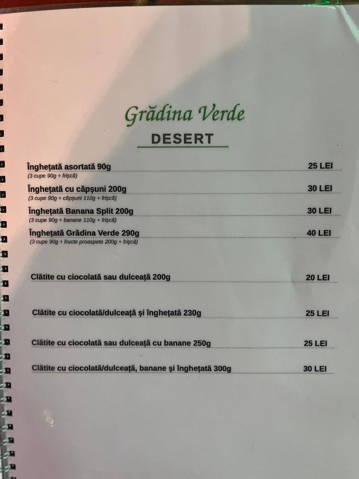 Grădina Verde меню