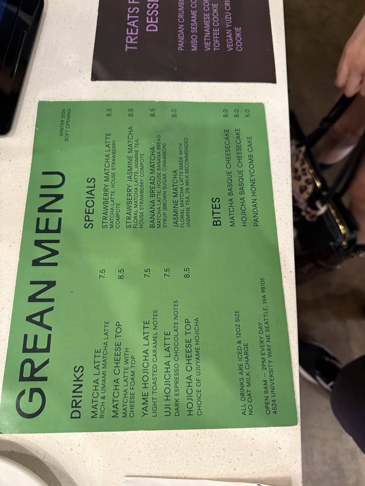 Grean Matcha меню
