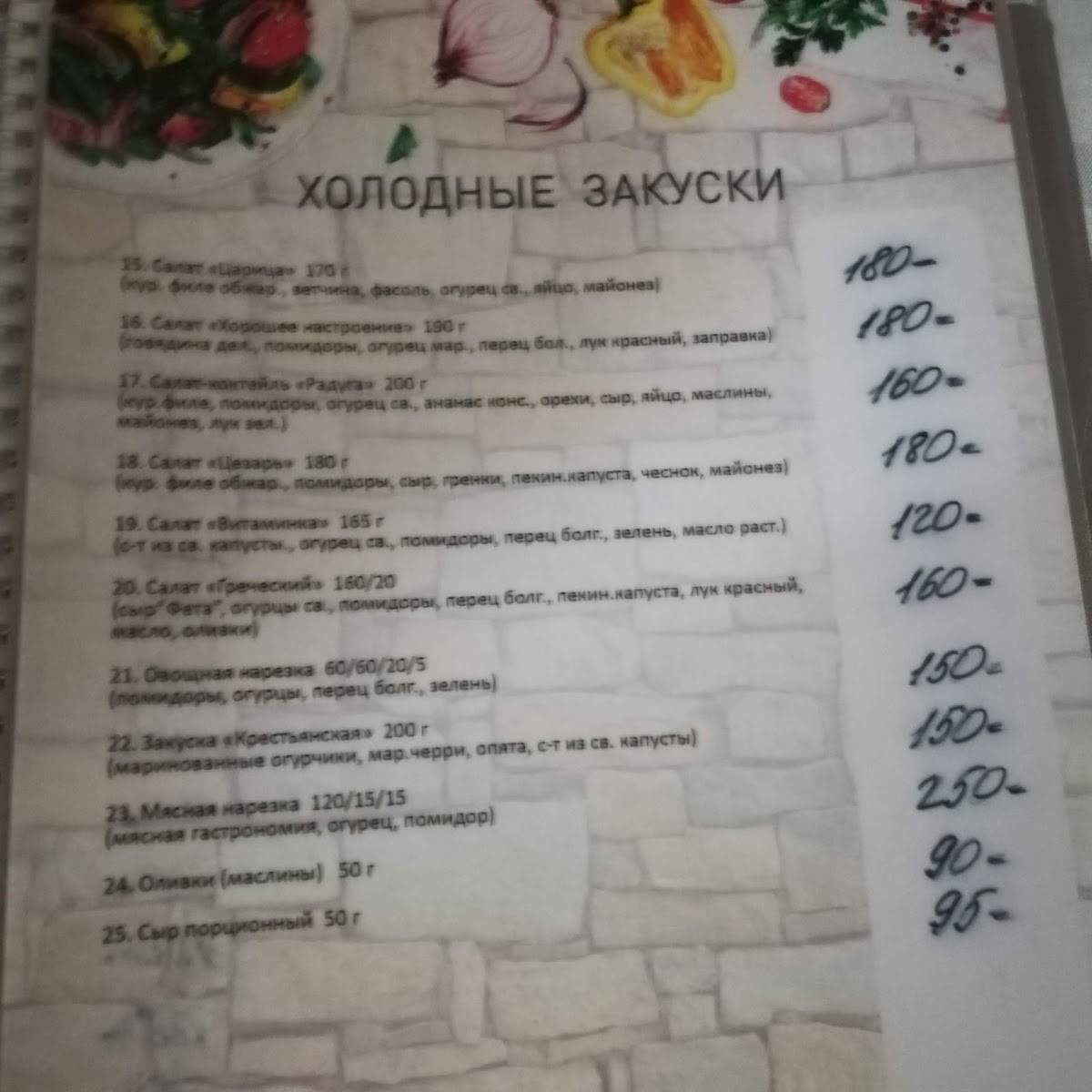 Грот меню