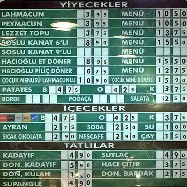 Hacıoğlu armağan evler меню