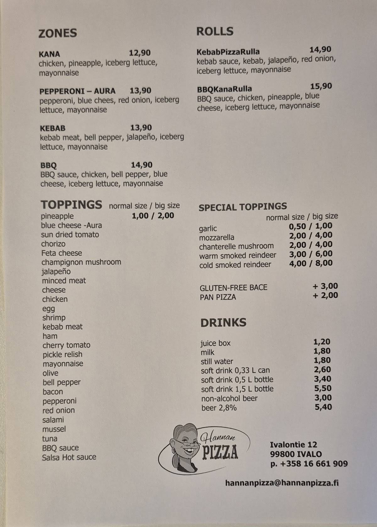 Hannan Pizza меню