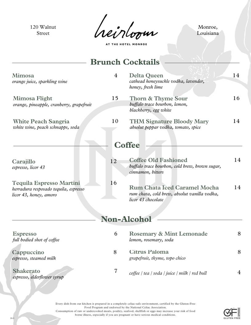 Heirloom Restaurant меню