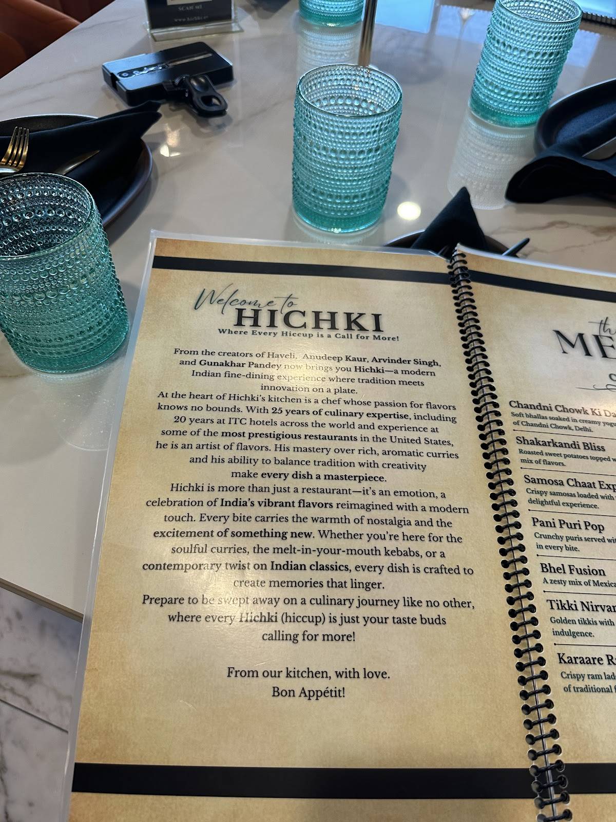 Hichki - Modern Indian Fine Dining меню
