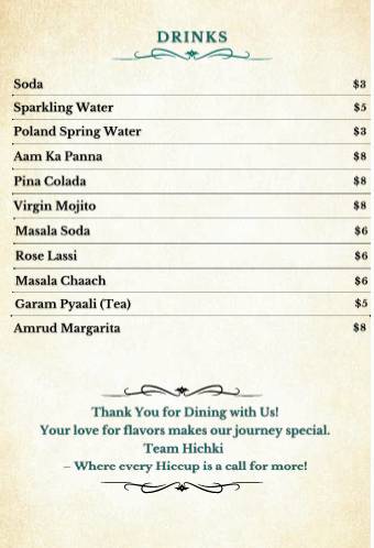 Hichki - Modern Indian Fine Dining меню