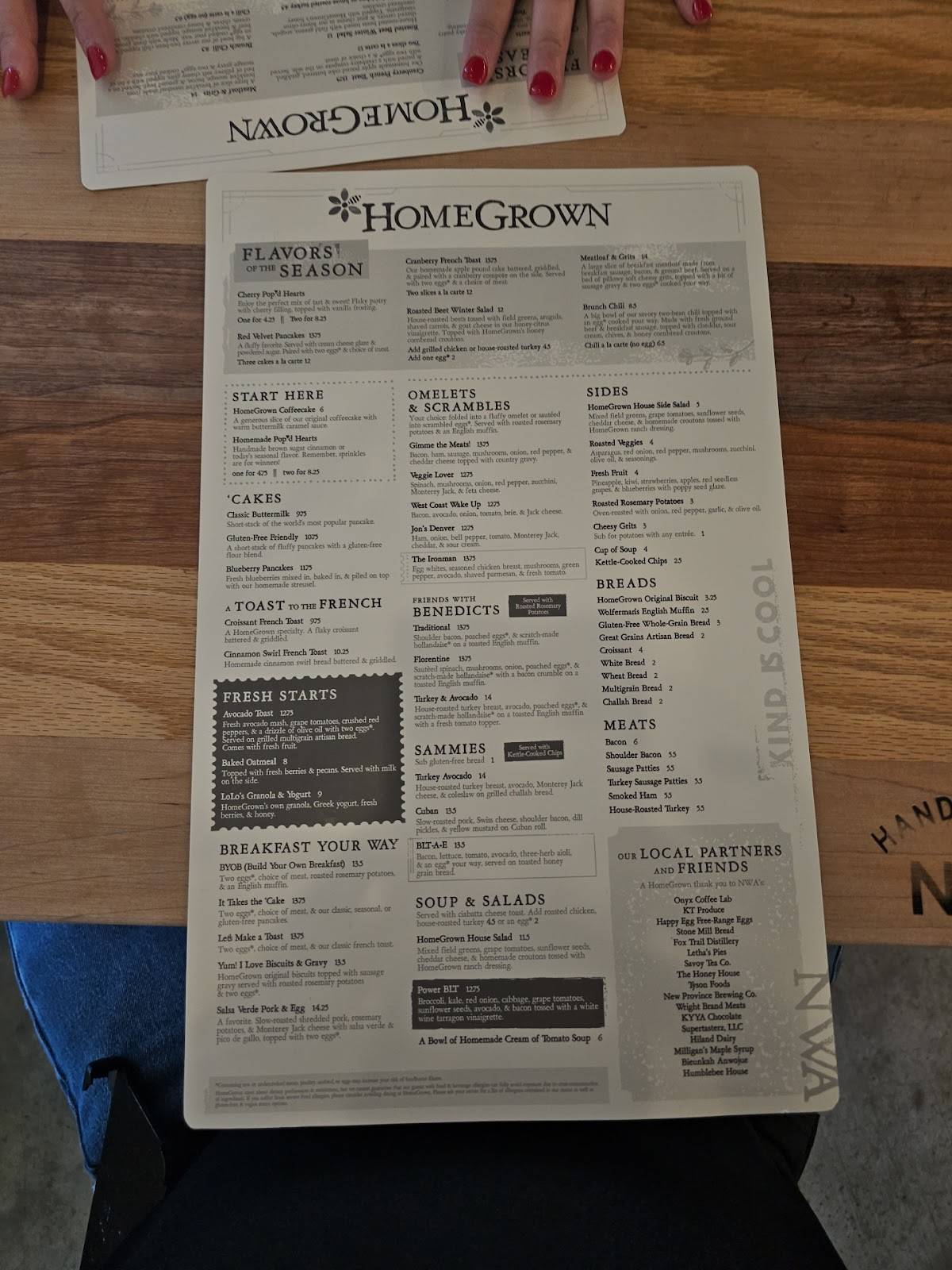 HomeGrown Springdale меню