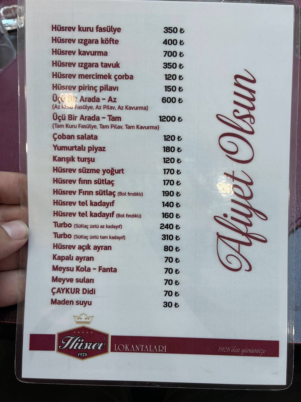 Hüsrev Lokantası меню
