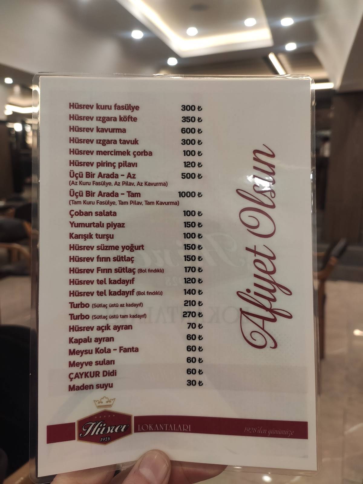 Hüsrev Lokantası меню