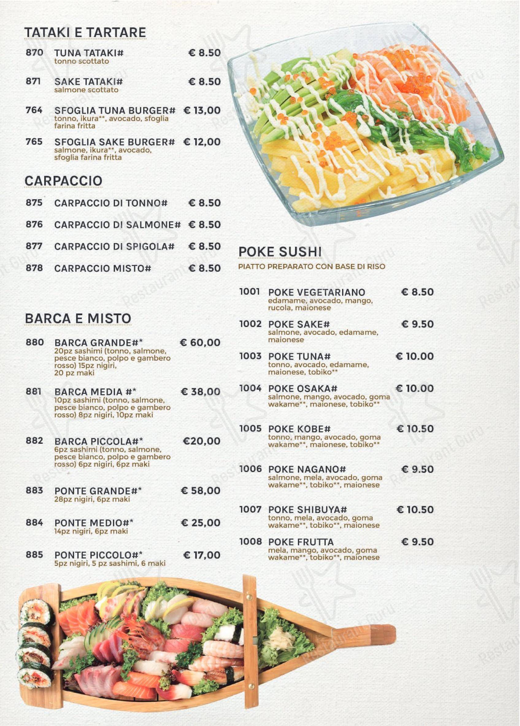 Меню ресторана Ishin Ristorante в Риме