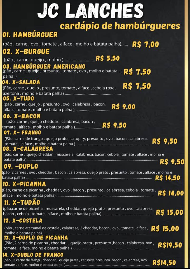 JC Lanches меню